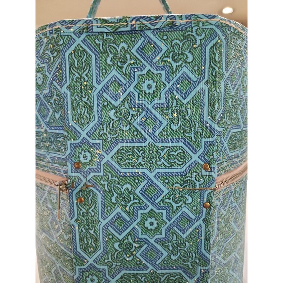 VTG Wig Box Travel Case w Handle Green blue mid century round with zipper main image 8